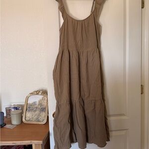 100% Cotton Casual Brown Sleeveless Dress